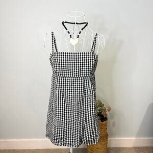 Cute black and white gingham plaid milkmaid dress